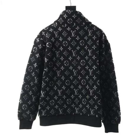 louis vuitton monogram jacquard black fleece zip through jacket